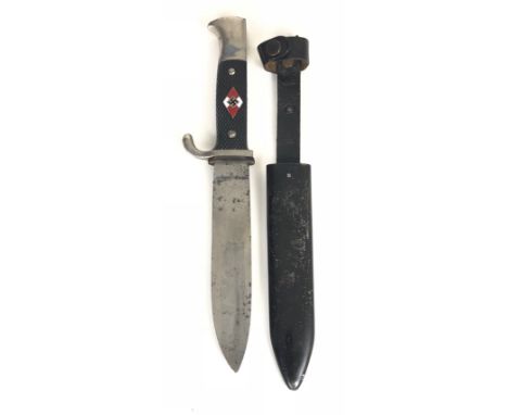 German Third Reich 1940 dated Hitler Youth Knife by Gustav C. Spitzer, Solingen.  Good scarce example, the plain blade stampe