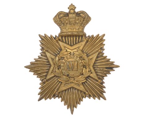 16th (Bedfordshire) Regiment of Foot Victorian glengarry badge c. 1874-81.  Good scarce die-stamped brass crowned star bearin