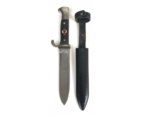 German Third Reich 1936 dated Hitler Youth Knife by scarce maker Gebr. Grafrath of Solingen.  Good scarce example, the plain 