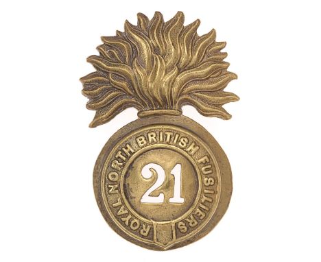 21st Foot (Royal North British Fusiliers) Victorian Scottish glengarry badge c. 1874-77.   Good rare die-stamped brass flamin