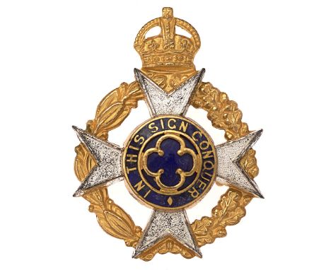 Royal Army Chaplain's Department dress cap badge c. 1939-52 by Gaunt. Fine gilt crowned wreath, half of laurel, half of oak, 