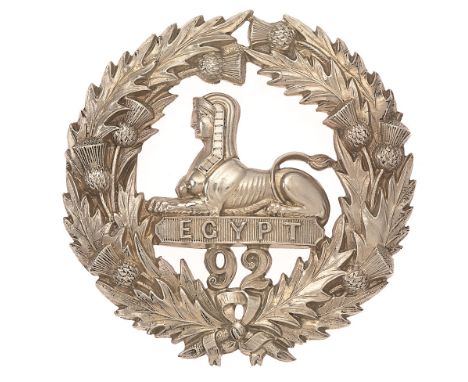 92nd (Gordon Highlanders) Regiment of Foot Victorian glengarry badge c. 1874-81.  Fine scarce die-stamped white metal thistle