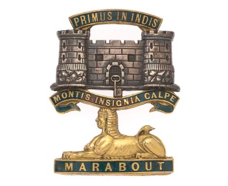Dorsetshire Regiment Victorian Officer's forage cap badge c. 1881-94 .  Good scarce silver two tower Castle and Key surmounte