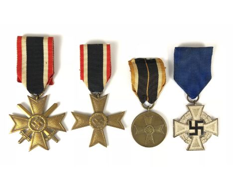 German Third Reich 1939 War Merit Crosses and Medal  &amp; Faithful Service Decoration.  Good example with swords ... anoth w