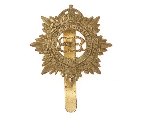 Royal Army Service Corps Edward VIII cap badge 1936 only.  Good scarce die-stamped brass crowned star bearing laurel sprays a