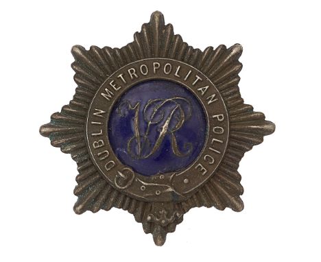 Dublin Metropolitan Police Victorian Superintendent's cap badge  Fine rare die-stamped silvered star being strap DUBLIN METRO