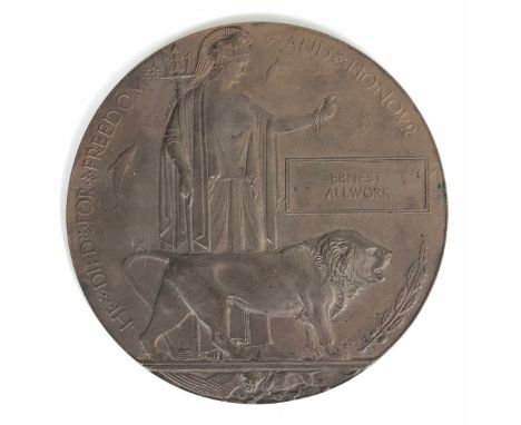 9th Bn Devonshire Regiment 1915 Bronze Memorial Plaque.  Issued to commemorate the ultimate sacrifice of â€œERNEST ALLWORKâ€.