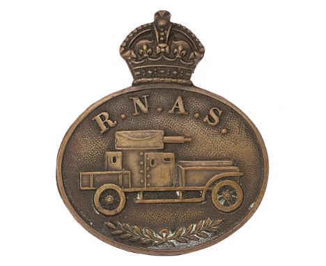 Royal Naval Air Service RNAS WW1 Armoured Car Squadron badge.  Fine scarce die-stamped bronze crowned oval bearing Talbot arm