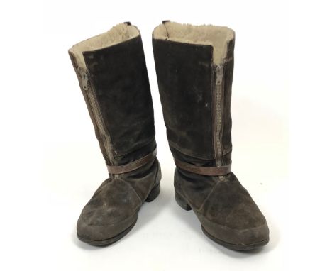 WW2 RAF Pair of 1941 Pattern Flying Boots  A good pair of brown suede shoe section with rubber treated sides and soles.  Brow