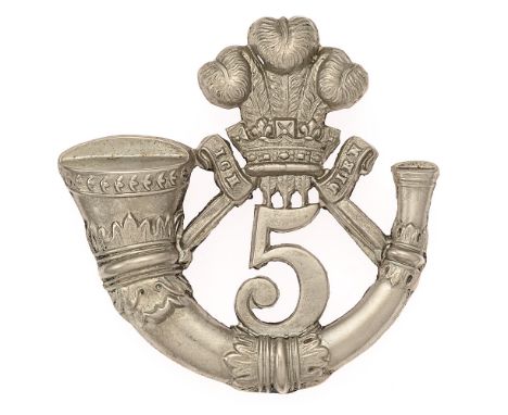 5th (Congleton) Cheshire Rifle Volunteers Victorian forage cap badge.  Good scarce die-stamped white metal bugle strung from 