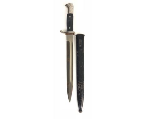 German Third Reich Wehrmacht dress bayonet.  Good example with 25 cm plated blade bearing Helm and Sword logo on the forte. U