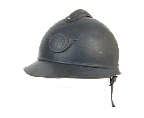 French WWI  Light Infantry Adrian Pattern steel helmet.  A good example retaining original blue painted finish, Light Infantr