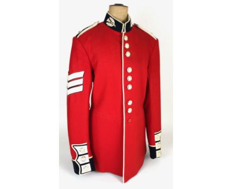 Scots Guards Sergeant's post 1953 issue tunic.  A good clean example of scarlet woollen cloth with dark blue facings to the c