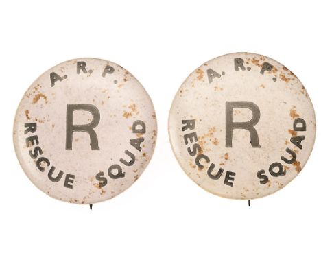 2 x WW2 ARP WW2 ARP Rescue Squad air raid precauctions celluloid tin button badge  Good scarce white celluloid tin button bad