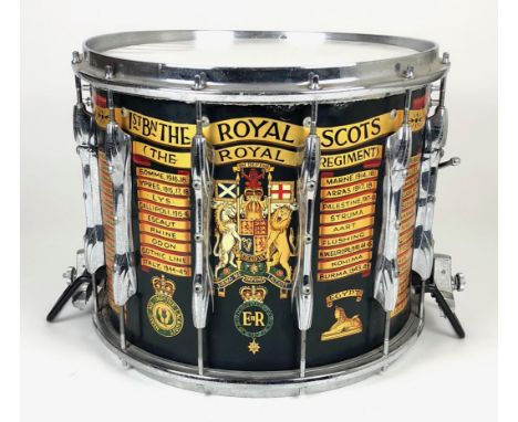 1st Bn Royal Scots Regimental Side Drum by Premier.  A good heavy example with steel rim and rod tension. Emblazoned to the f