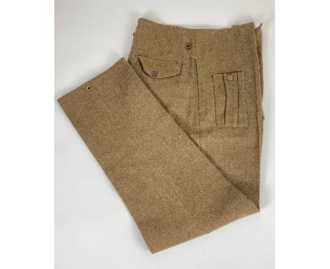 WW2 British Army 1940 Pattern Battledress Trousers. This pair are personally tailored with ankle buttons and straps. Retainin