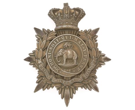 Ceylon Light Infantry Victorian Officer's first pattern helmet plate  badge c. 1881.  Fine rare British made silvered crowned