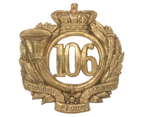 106th (Bombay Light Infantry) Regiment Victorian British Indian glengarry badge c. 1874-1881.  Good die-stamped brass crowned