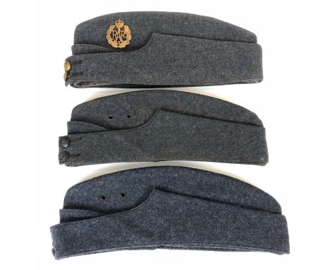 WW2 RAF 3 x Other Ranks Side Caps.  Three regulation examples. 1 complete with cap badge  ... 2 without cap badges. All compl