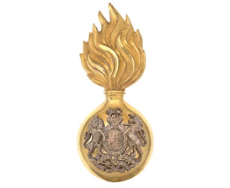 Royal Scots Fusiliers Militia Victorian Officer's fur cap grenade badge c. 1881-1901.  Fine scarce rich gilt flaming grenade,