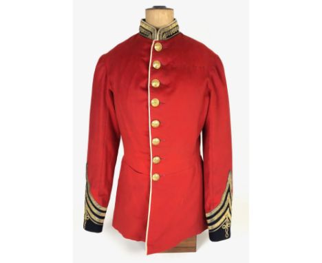 Victorian Unattached List Officer's Full Dress Tunic  A good and rare example, the scarlet tunic with blue facings and white 