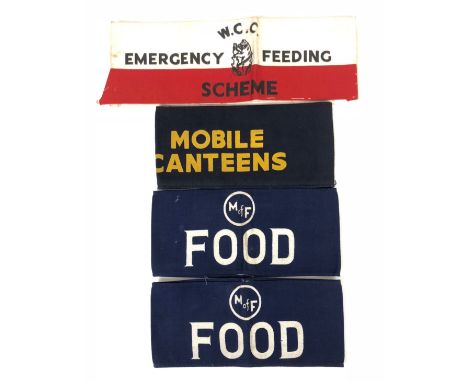 4 WW2 Home Front Food Related Armbands  Warwickshire County Council Emergency Feeding Scheme ... Mobile Canteens ... 2x Minis