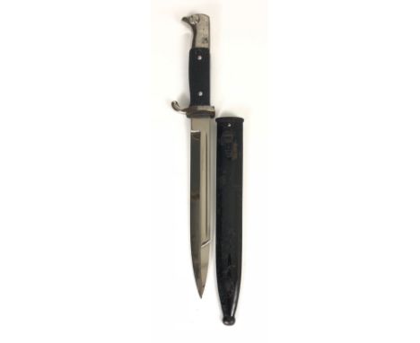 German Third Reich Wehrmacht dress bayonet.  Good example with 20 cm plated blade bearing Gustav Genschow GECO retailer's log
