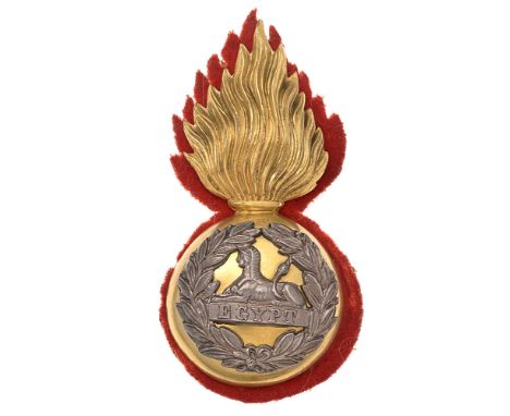 Lancashire Fusiliers Victorian Officer's glengarry badge c. 1881-96.  Good scarce gilt flaming grenade, the ball mounted with