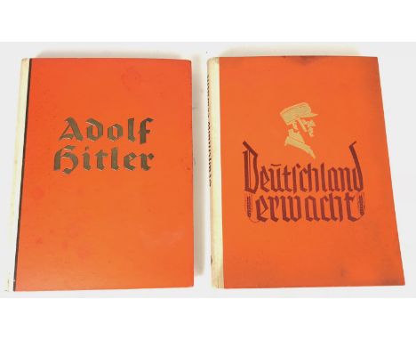 German Third Reich Adolf Hitler & Deutschland Erwacht Propaganda Books.  Two examples of the fund raising books, with numerou