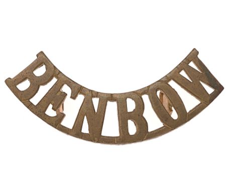 BENBOW WW1 Royal Naval Division RND shoulder title c. 1914-15.  Good rare die-cast brass issue.    Flat hexagonal loops.  VGC