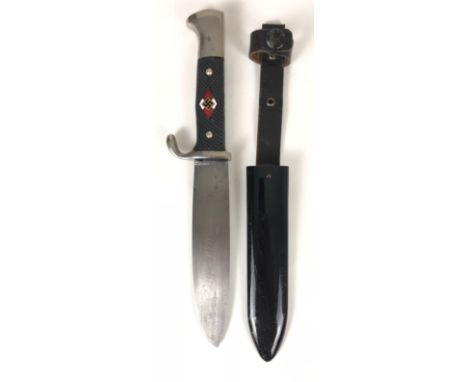 German Third Reich Hitler Youth Knife by Arthur Wingen (Chromolit), Solingen c. 1933-38.  Fine scarce example, the plain blad