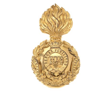 Indian / Irish. 104th Bengal Fusiliers Victorian Officer's fur cap grenade badge c. 1874-81.  Fine scarce rich gilt flaming g