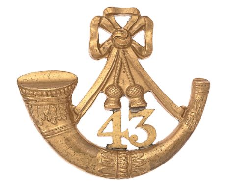 43rd (Monmouthshire Light Infantry) Regiment  Welsh Officer's forage cap badge c. 1830-40.   Fine rare cast gilt brass small 