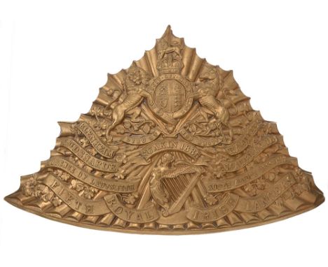 5th Royal Irish Lancers lance cap plate  badge c. 1905-14.  Good scarce die-stamped brass triangular fluted plate ornamented 