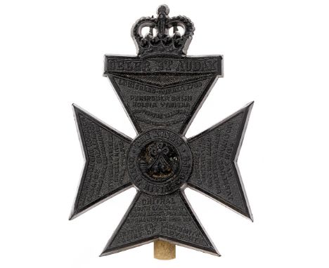 King's Royal Rifle Corps scarce post 1953 plastic cap badge. Good scarce Queen's Crown over CELER ET AUDAX on Maltese cross; 