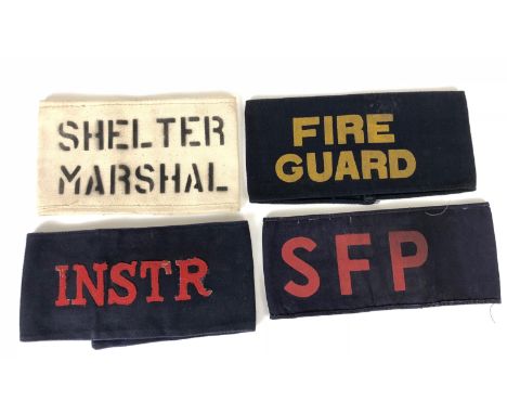 WW2 1940 RAF North Coates Shelter Marshal Armband plus Home Front Armbands  Printed in black letters on white cloth, the reve