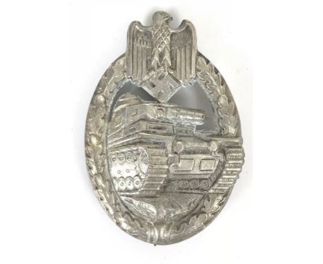 German Third Reich WW2 Army / Waffen SS Tank Assault Badge by Hymmer &amp; Co, Ludenscheid. A good die-cast white metal examp