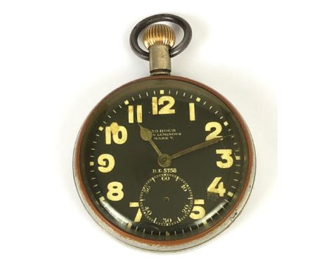 Royal Flying Corps WW1 Aircraft Cockpit Watch.  A scarce example signed to the black face "30 Hour Mark V". The nickel case w