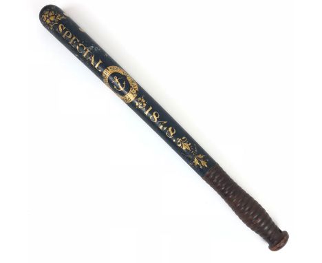 1848 Special Constabulary Naval Themed Painted Truncheon.  An unusual example of a Constables painted truncheon, the ground c