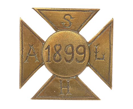 South African Light Horse Boer War sheet brass slouch hat badge c. 1899-1902.  Good scarce Maltese cross, each arm bearing in