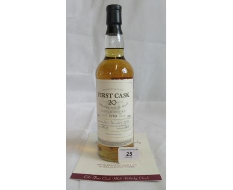 A bottle of 1989 First Cask Glen Rothes Speyside Single Malt Scotch Whisky.