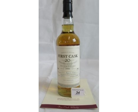 A bottle of 1991 First Cask Mortlack Speyside Single Malt Scotch Whisky.