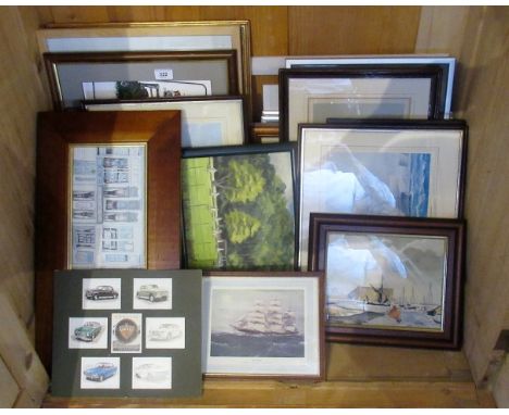 A quantity of miscellaneous pictures and prints, to include Spy print, cricketing cartoon prints, female nude study, seascape