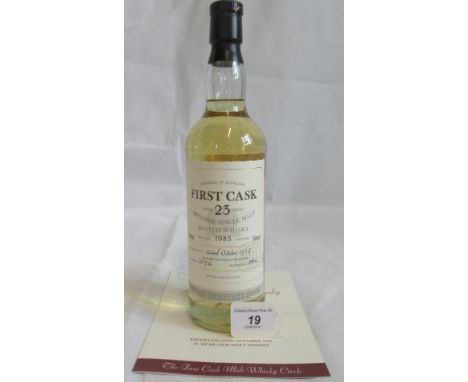 A bottle of 1985 First Cask Linkwood Speyside Single Malt Scotch Whisky.