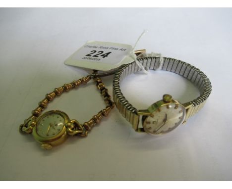 Omega: A lady's gold wristwatch, circular dial, baton numerals, gilt bracelet, together with a lady's Tissot watch.