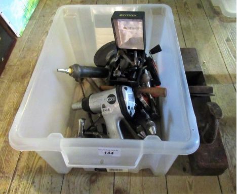 A quantity of wood working tools, to include: drills, plane and sander.