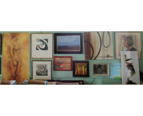 A collection of eleven miscellaneous pictures, to include: Honey Nude oil on canvas, after Lucy Williams Wave, a pencil signe