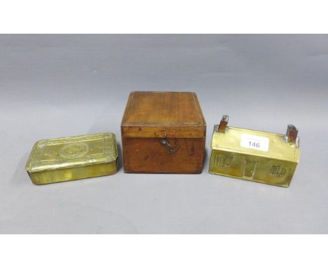 Nautica Boat Compass, Made in USA together with a small brass money bank in the form of a house and a WWI Christmas 1914 tin,