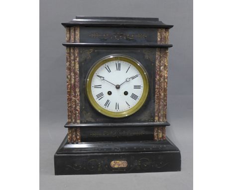 Victorian black slate mantle clock, 37cm 