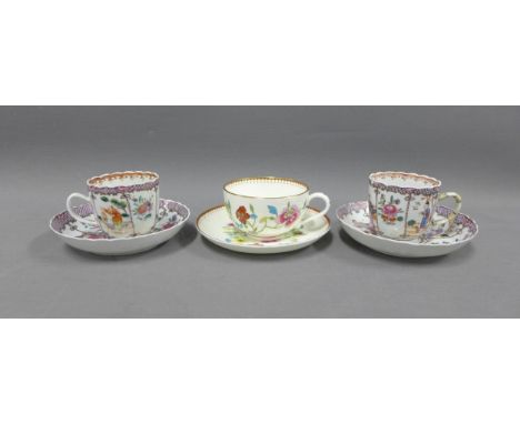 A pair of Chinese famille rose cups and saucers and a Royal Worcester Dr Walls commemorative cup and saucer (6) 